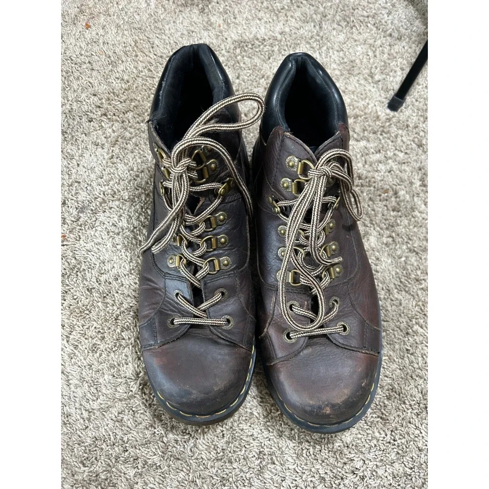 Dr Martens Mens Dark Brown Leather Hiker Boots Size 12 Lug Sole Vintage 90s Punk